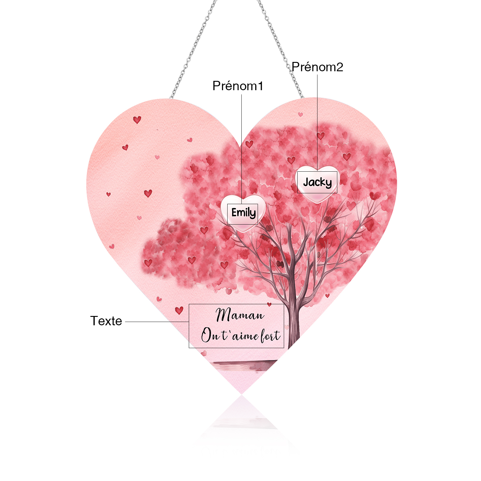 À Maman/Mamie - Veilleuse Cœur Arbre Décoration 2 Prénoms Personnalisés avec 1 Texte
