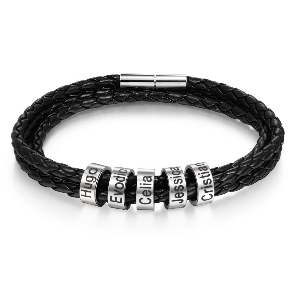 Bracelet Cuir tressé Bracelet Prénom Personnalisé Avec 5 Perles pour H