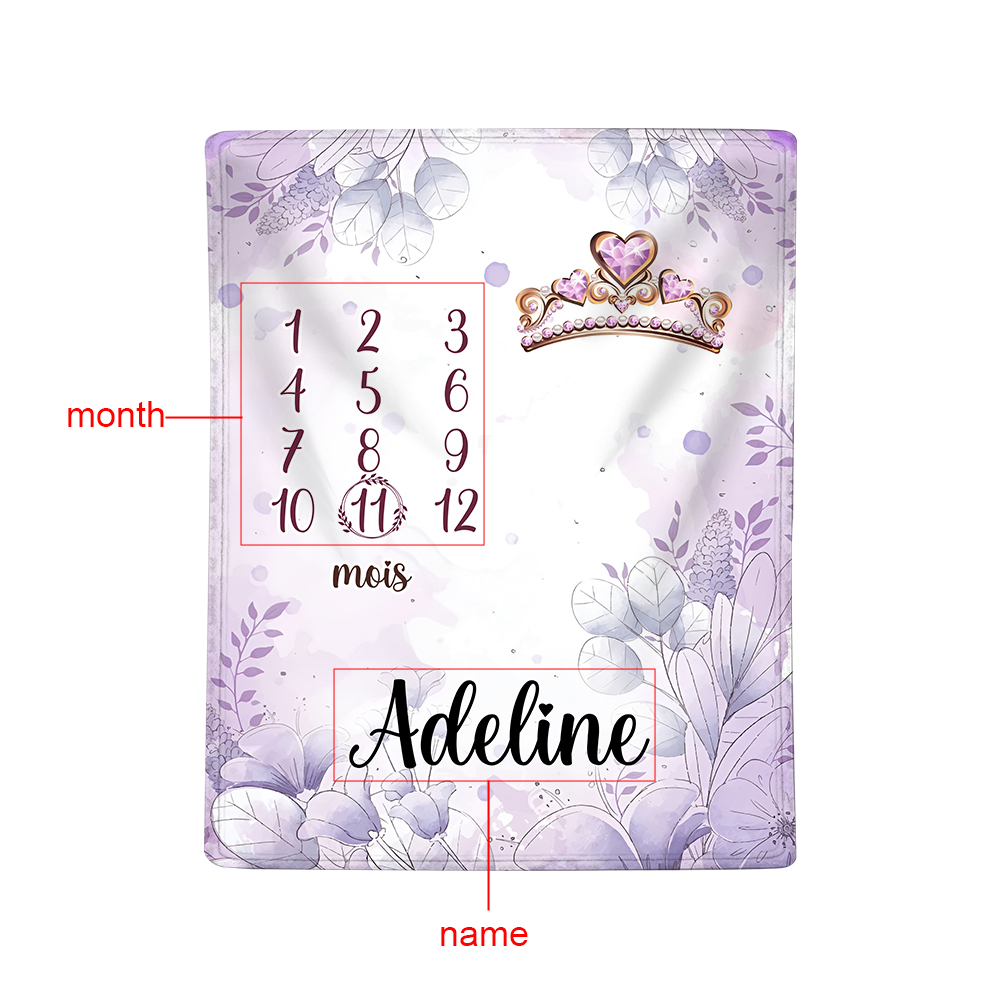 Couverture Plaids Polaire mensuelle 1 Prénom et Mois Personnalisés pour Bébé cadeau personnalise bebe 1 an | Jessemade