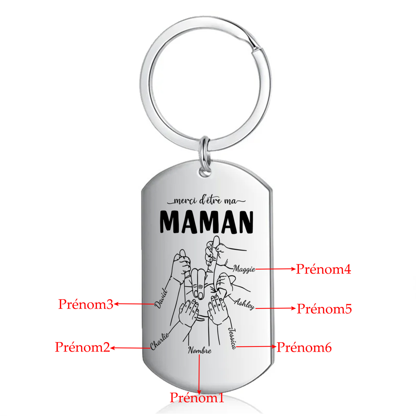 À Ma Maman - Porte-Clés la Main dans la Main 2-6 Prénoms Personnalisés