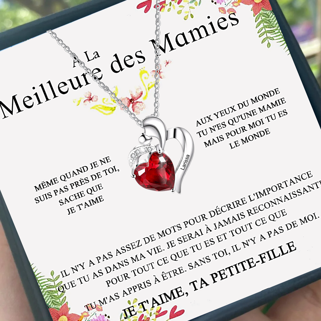 À La Meilleure des Mamies - Collier coeur 1 Prénoms Personnalisés avec pierre de naissance