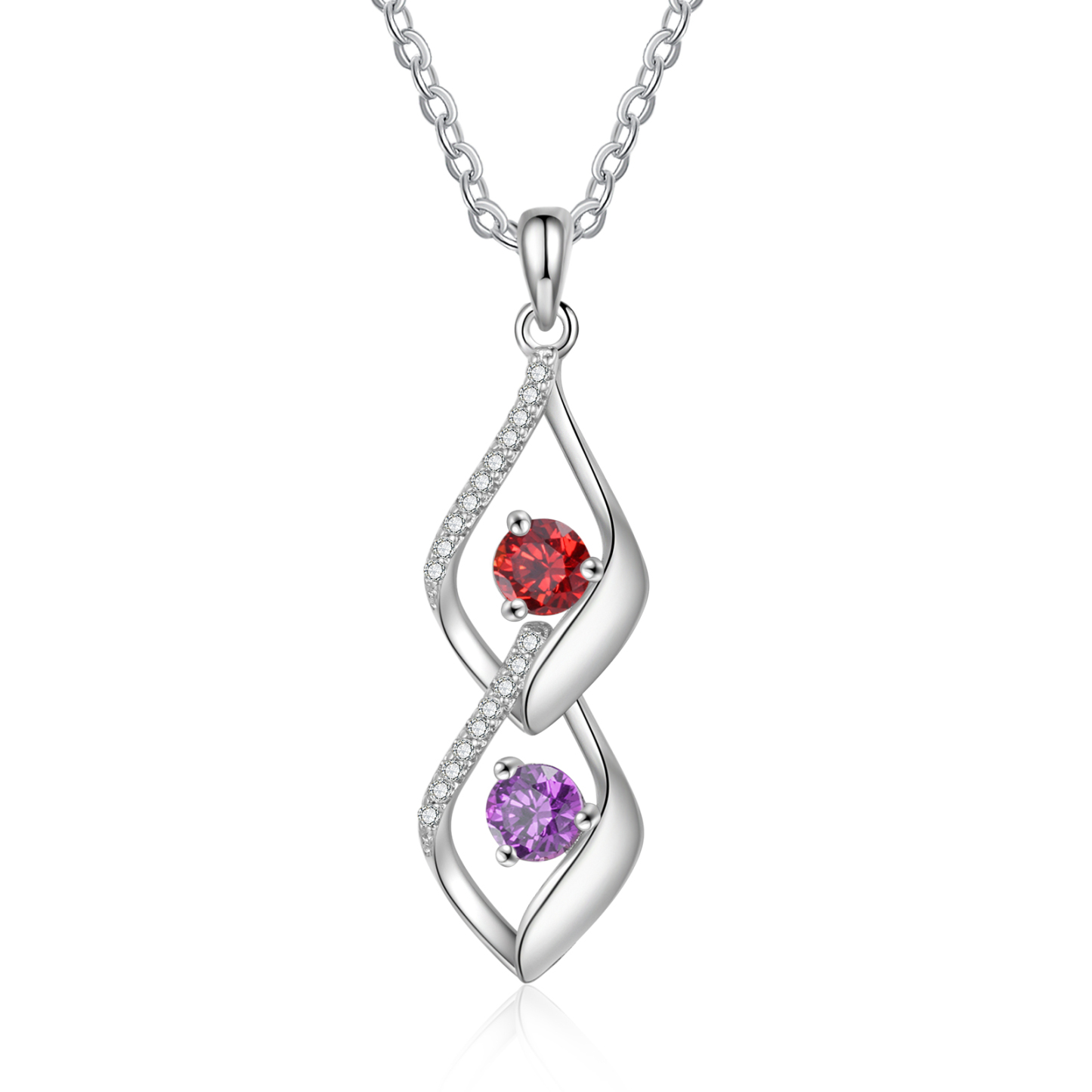 Collier Pendentif infini 2 Prénoms Personnalisés avec Pierre de naissance pour Femmes | Jessemade