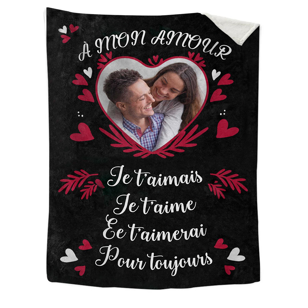 À mon Amour - Plaid Personnalisé avec 1 Photo Couverture Coeur en Flanelle Cadeau Saint Valentin pour Couple | Jessemade