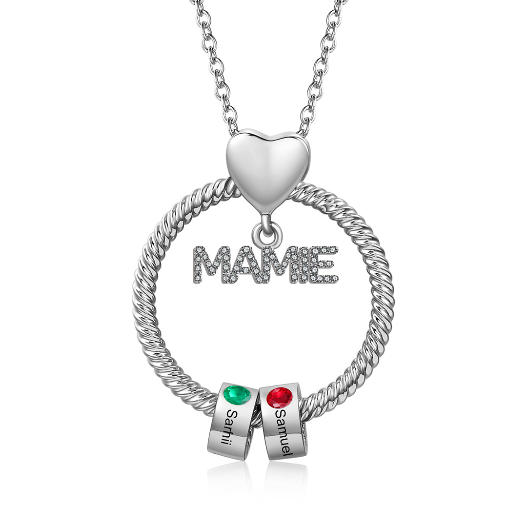 À ma Mamie - Collier personnalisé avec 2 Prénoms et Pierre de naissance Collier pendentif Or/Argent|Jessemade