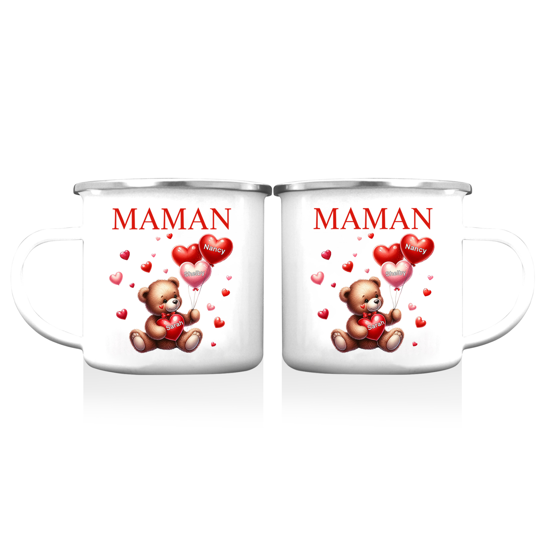 À Maman/Mamie - Tasse émaillée Ours 3 Prénoms Personnalisés