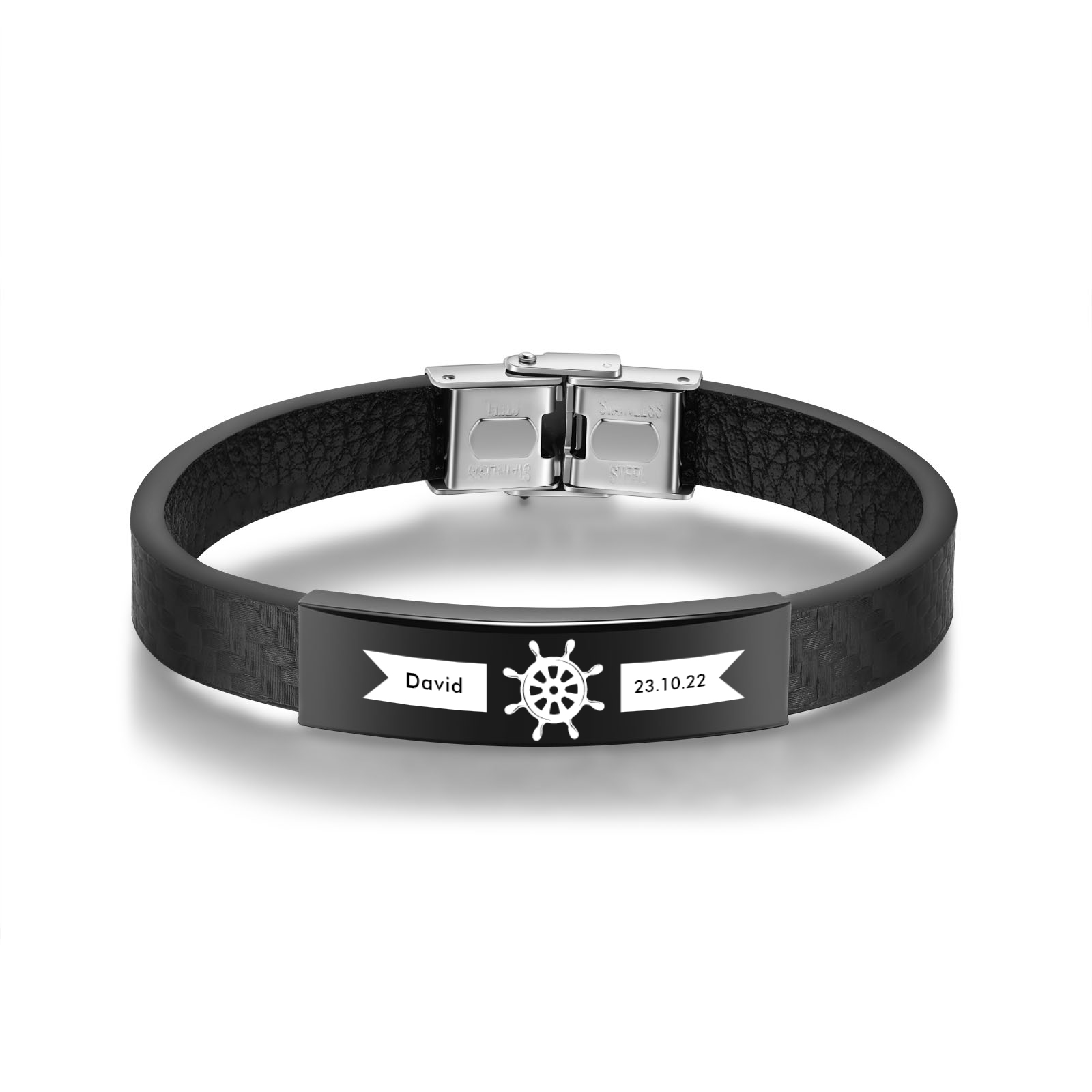 Bracelet Cuir 1 Prénom et Date Personnalisés pour Homme