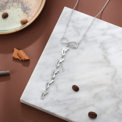 Collier Pieds Bébé 5 Prénoms Personnalisés Collier Infini pour Maman