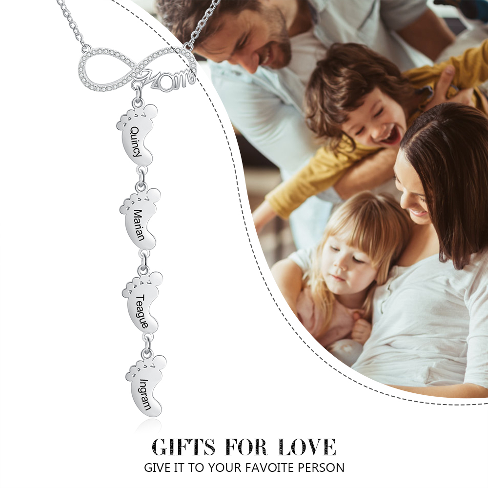 Collier Pieds Bébé 4 Prénoms Personnalisés Collier Infini pour Maman