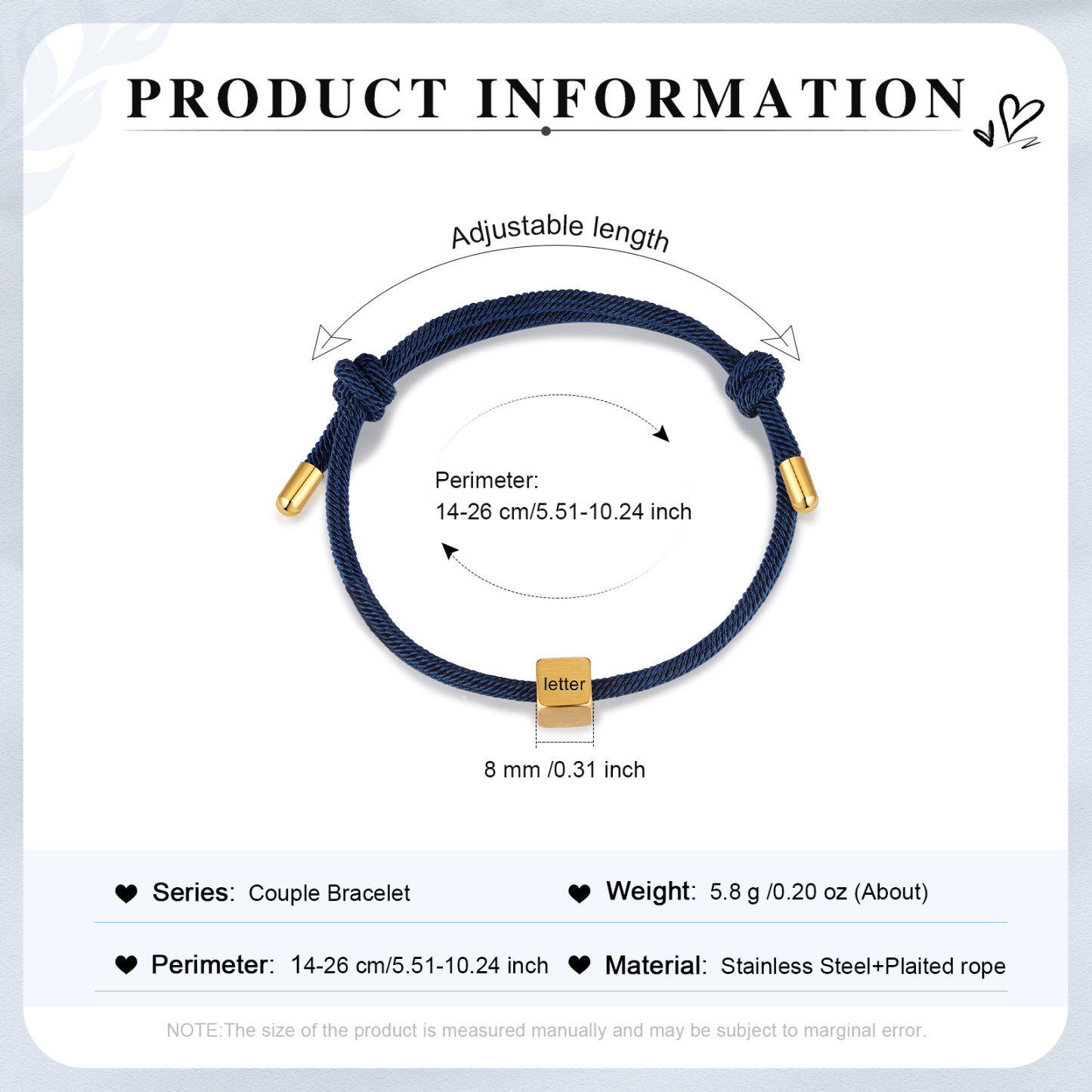 Bracelet Initiale 1 Lettre Personnalisée Noir pour Couple｜Jessemade