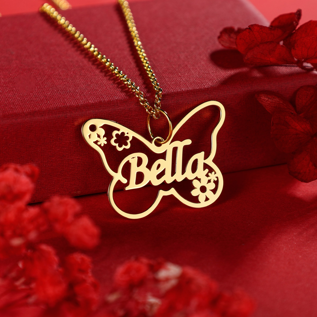 Collier Prénom Personnalisé Pendentif Papillon