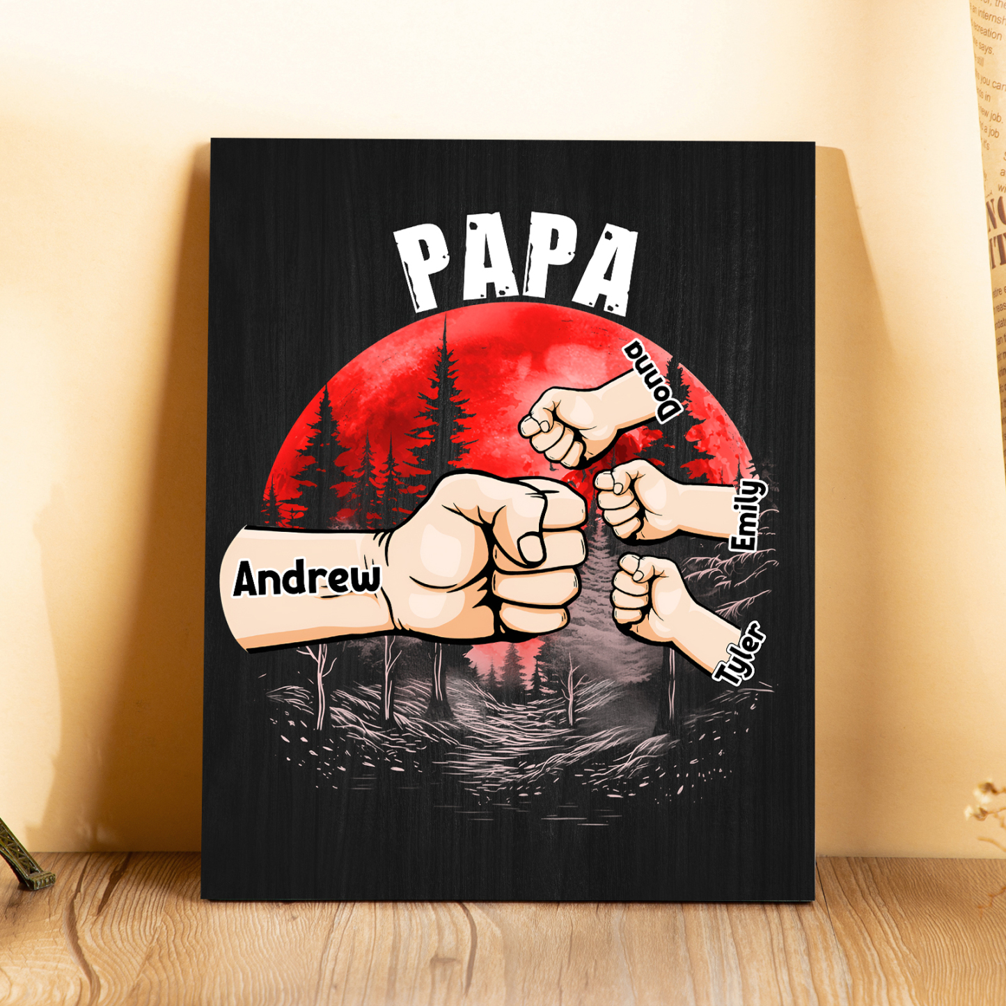 À Mon Papa/Papi-Cadre en Bois Poings 4 Prénoms Personnalisés avec Texte