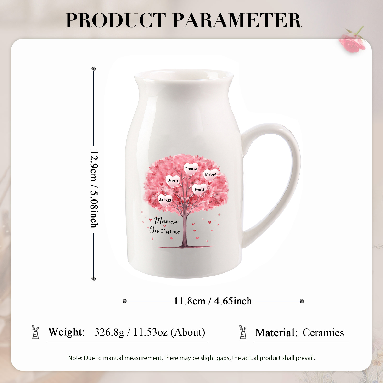 Vase à Fleurs Arbre 5 Prénoms Personnalisés avec Texte Décoration de la Maison