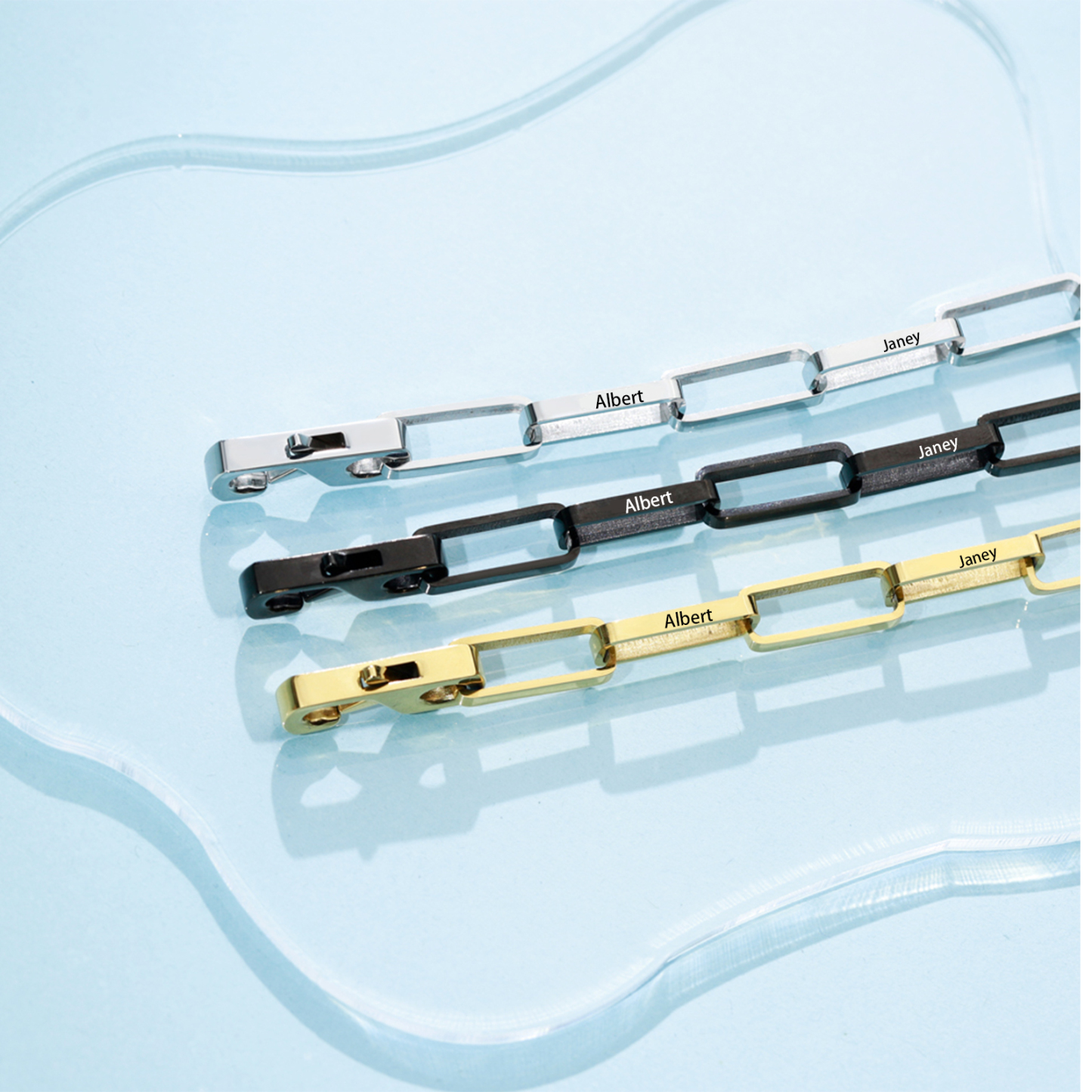 Bracelet chaîne maillons 2 Prénoms Personnalisés pour Hommes