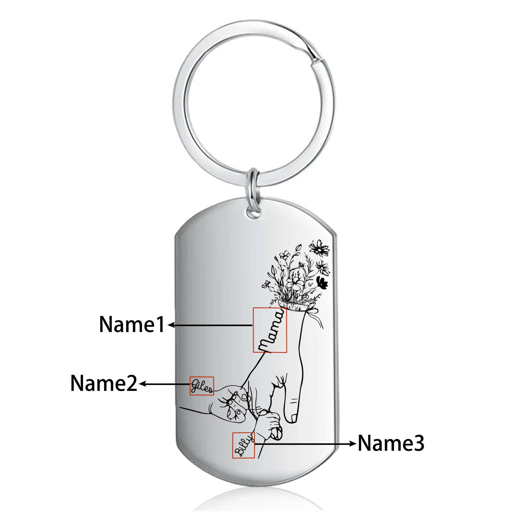 À Ma Maman/Mamie - Porte-Clés la Main dans la Main 2-7 Noms Personnalisés