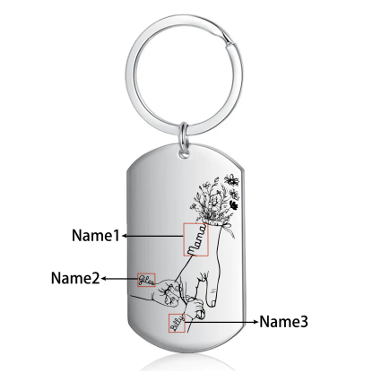 À Ma Maman/Mamie - Porte-Clés la Main dans la Main 2-7 Noms Personnalisés