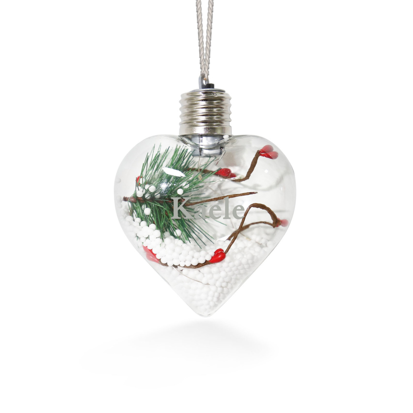 Ornements de Boule transparente Cœur de Noël avec lumières LED texte Personnalisé boule de noël | Jessemade