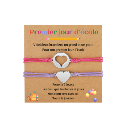 Jessemade FR 2PCS Ensemble de Bracelets Cœur - Cadeau Rentrée Scolaire Premier jour d’école