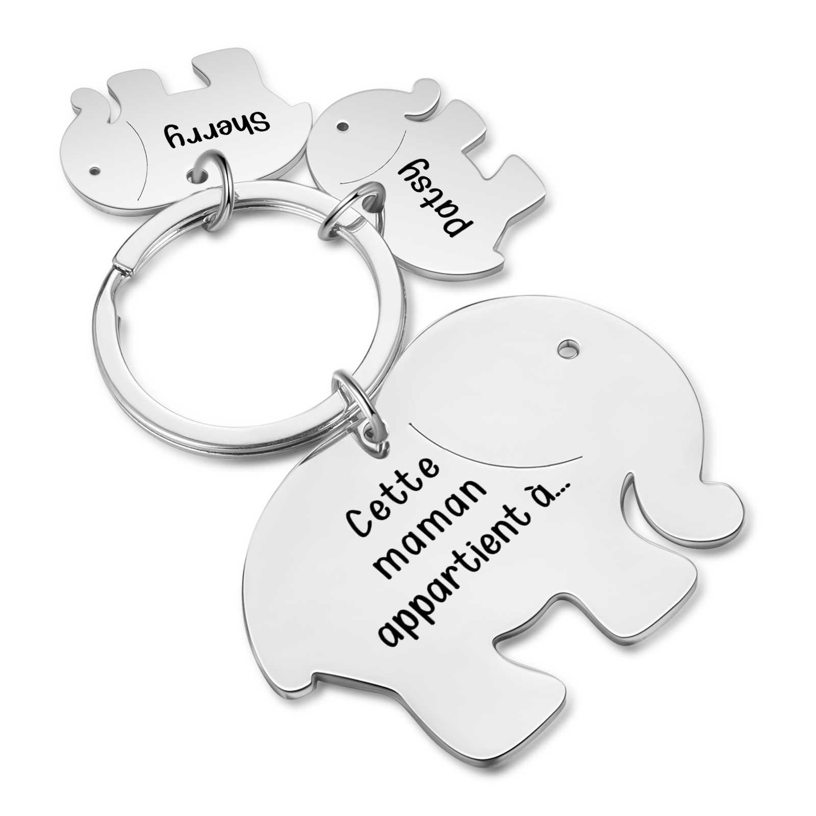 À Maman/Mamie - Porte-Clés Éléphant 2 Prénoms Personnalisés avec Texte