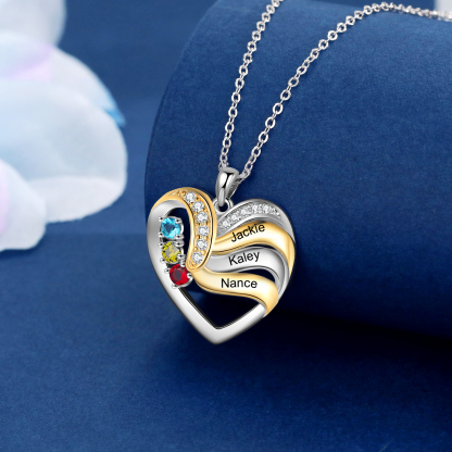 Collier Cœur 3 Prénoms Personnalisé avec 3 pierres de naissance | Jessemade