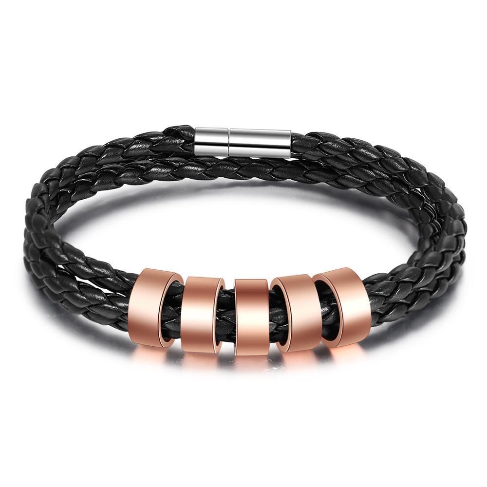 Bracelet Cuir tressé Bracelet Prénom Personnalisé  Avec 5 Perles pour Homme｜Jessemade