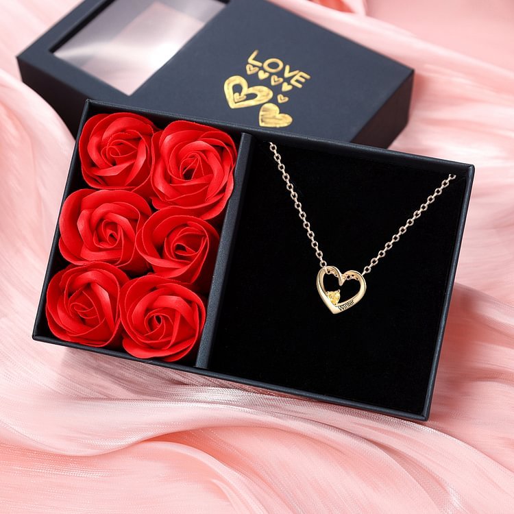 Collier Pendentif Cœur 1 Prénom Personnalisé avec Pierre de Naissance Collier Femmes