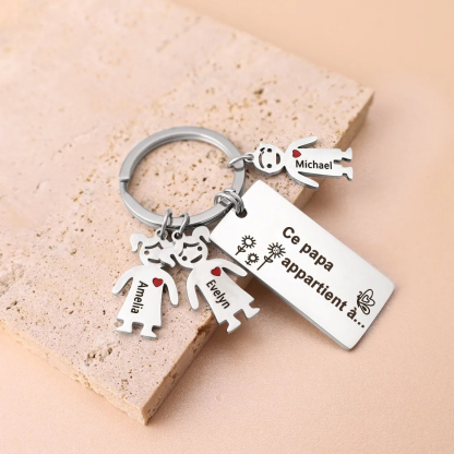 À mon Papa - Porte-Clés 2 Prénoms Personnalisé Avec Breloques 2 Enfants