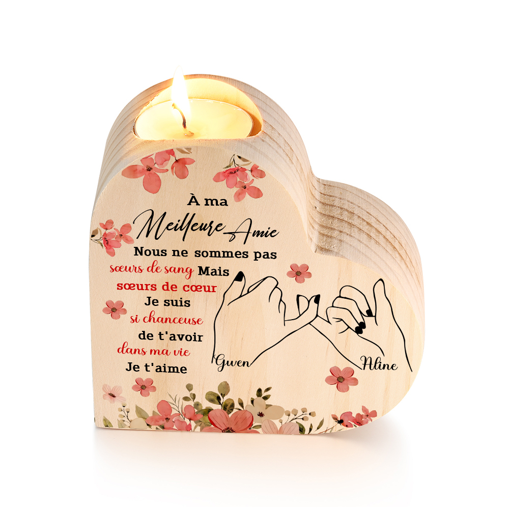 À Ma Meilleure Amie - Bougeoir en Bois 2 Prénoms Personnalisés sans bougie