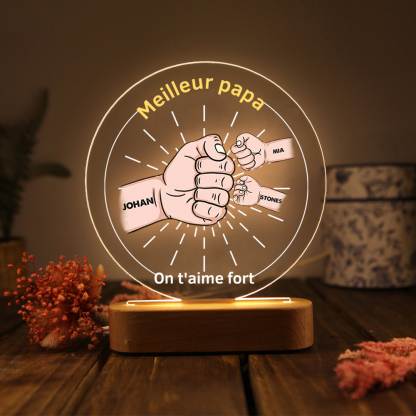À Papa/Papi - Lampe de chevet LED Lumières Poings 3 Prénoms et 2 Textes Personnalisés pour Famille