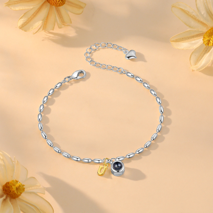 Bracelet Projection de Pierres Bracelet Initiale 1 Photo Personnalisée avec 26 Lettres｜Jessemade