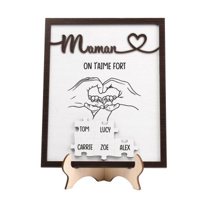 À Maman - Décoration en bois Mains et Puzzles 5 Prénoms et 1 Texte Personnalisés Ornement Famille