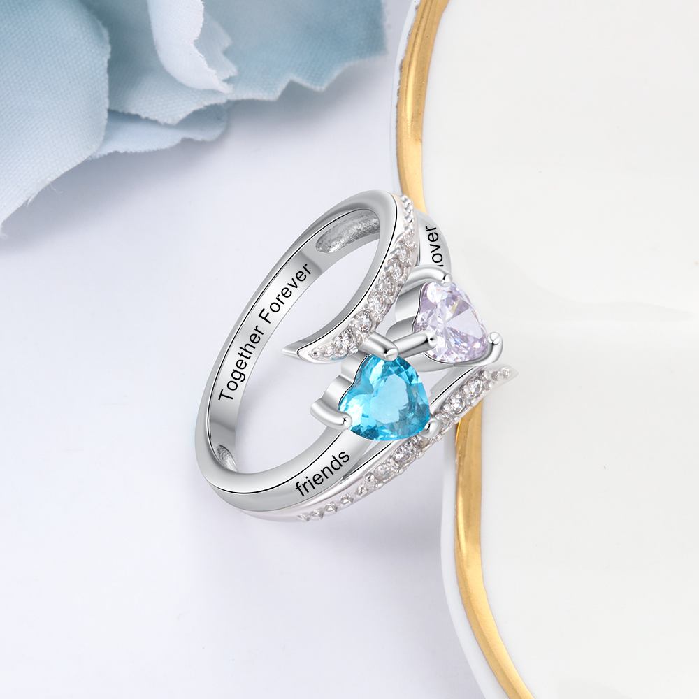 Bague 2 Prénom Personnalisé avec Pierre de Naissance