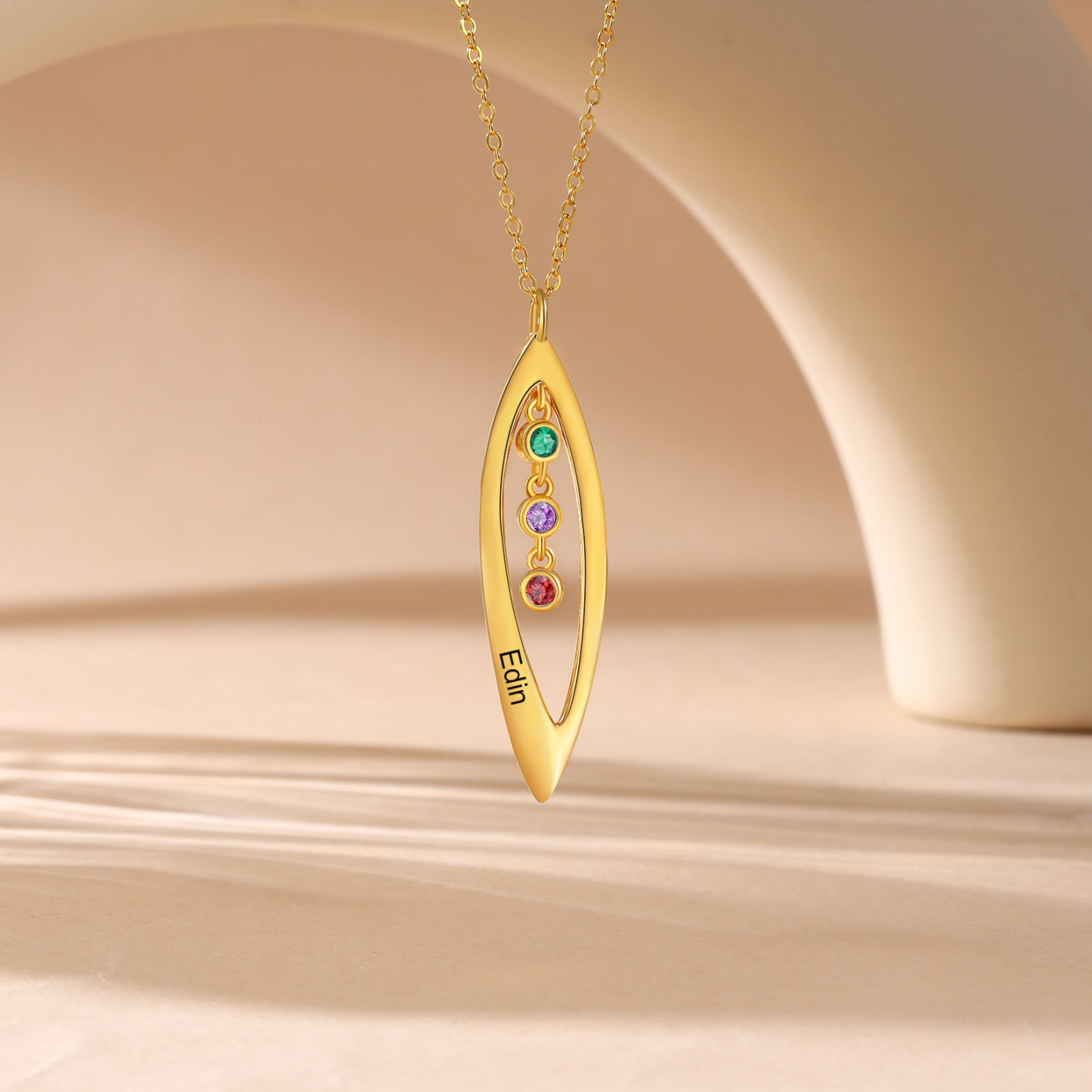 Collier Pendentif Feuilles 1 Prénom et 3 Pierres de Naissance Personnalisés Collier Femmes | Jessemade