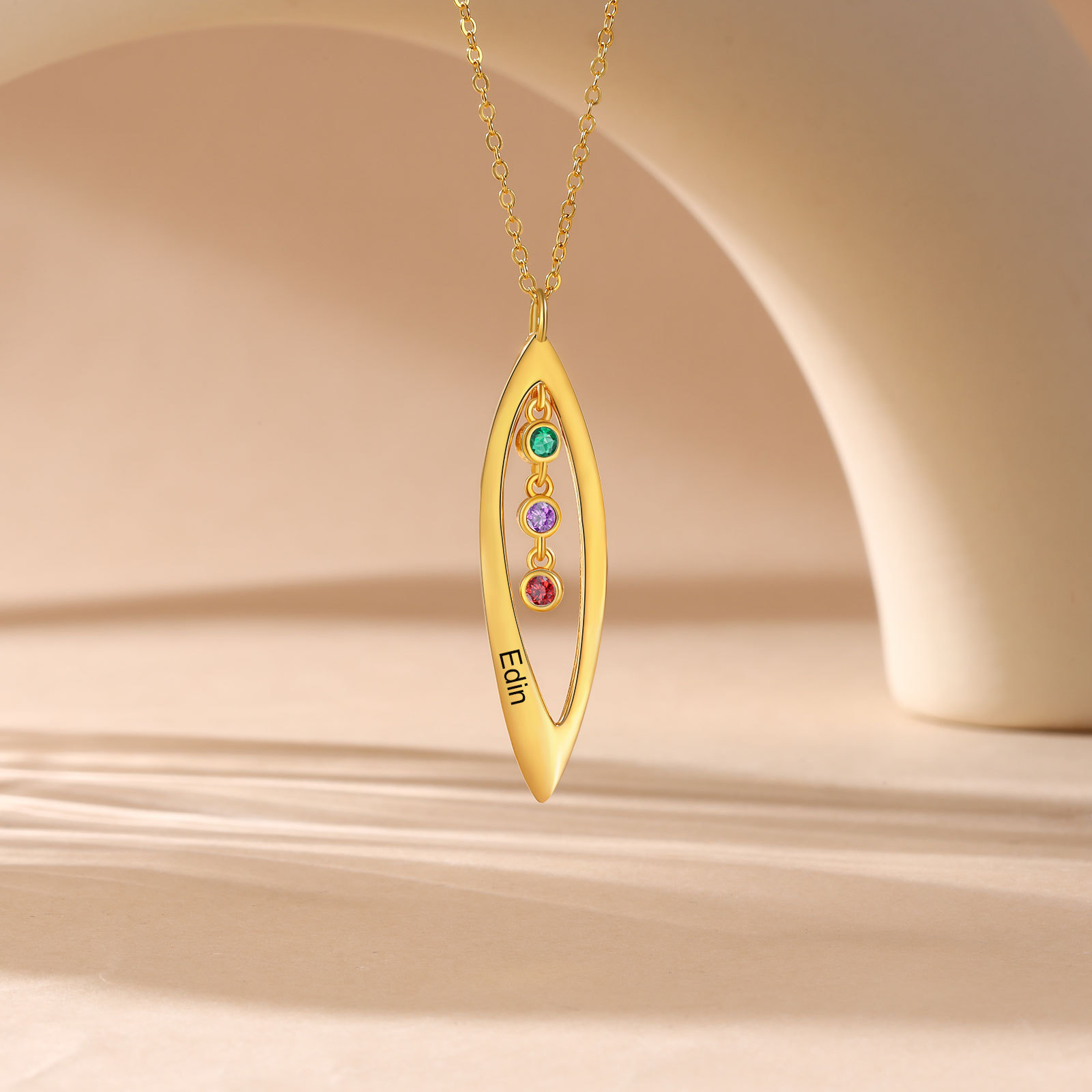 Collier Pendentif Feuilles 1 Prénom et 3 Pierres de Naissance Personnalisés Collier Femmes | Jessemade