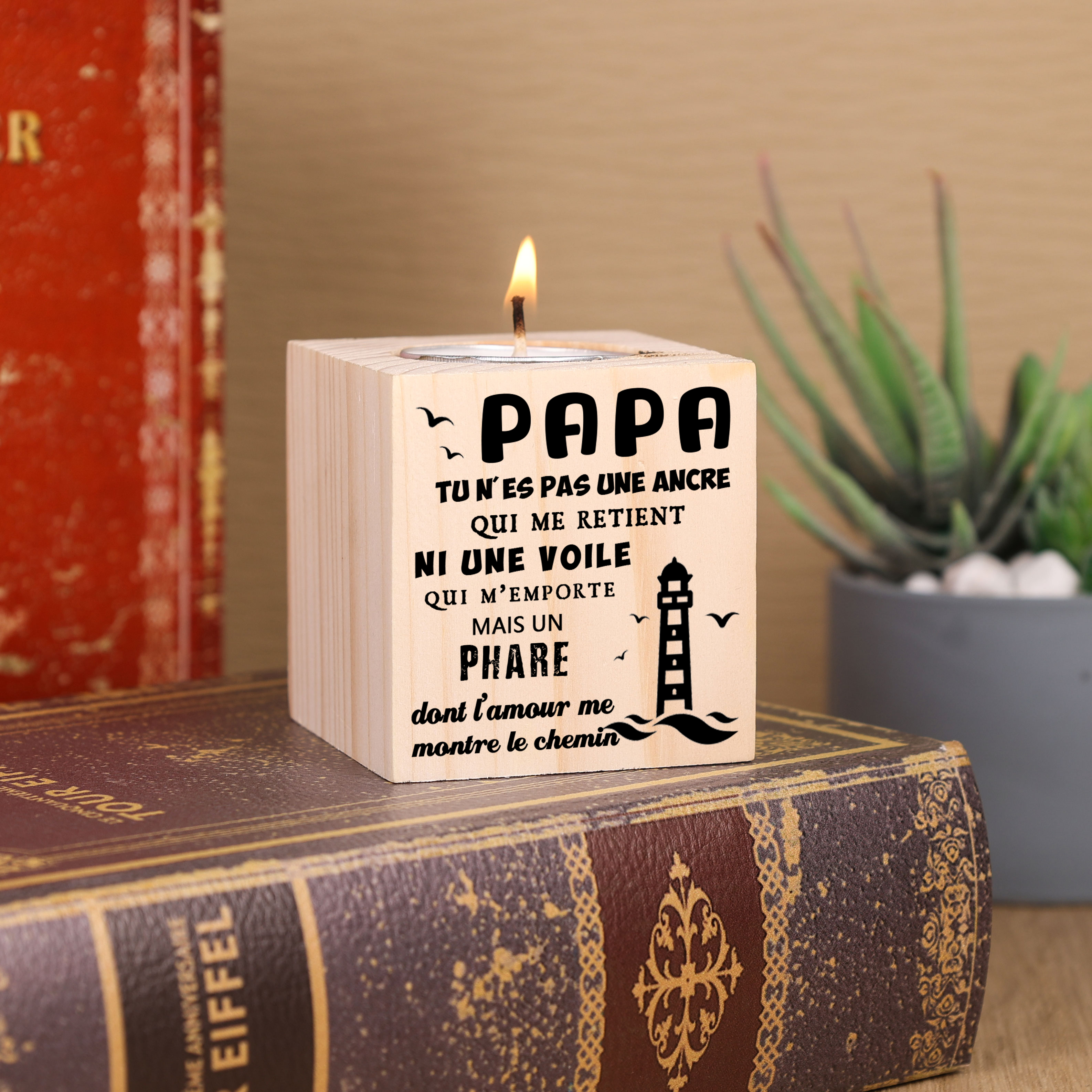 À Mon Papa - Bougeoirs en Bois sans bougie