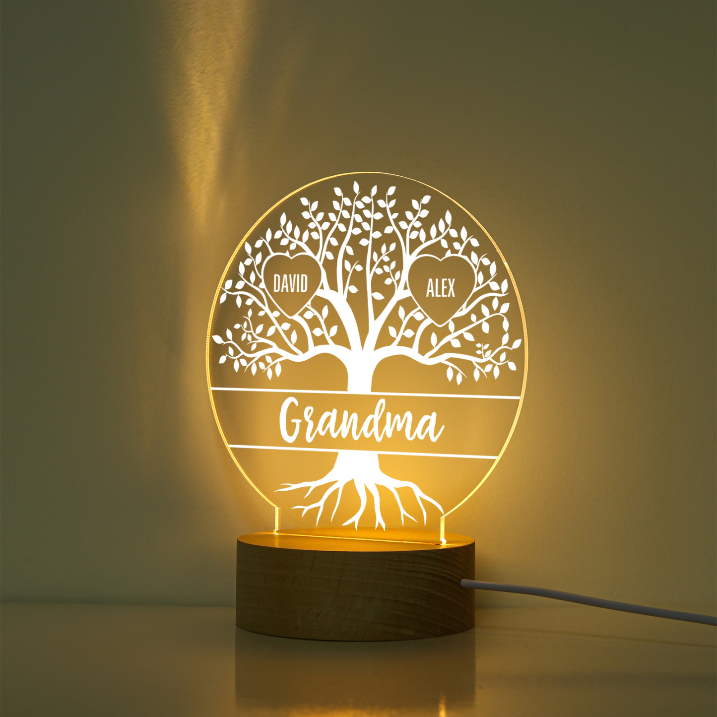À ma Mamie/Maman - Lampe de chevet Arbre de vie LED Lumières 3 Prénoms Personnalisés pour Famille