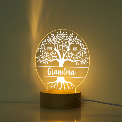 À ma Mamie/Maman - Lampe de chevet Arbre de vie LED Lumières 3 Prénoms Personnalisés pour Famille