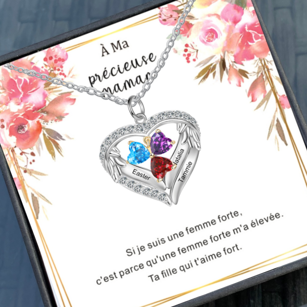 Collier Prénom cœur Argent 925 3 Prénom 3 pierre de naissance