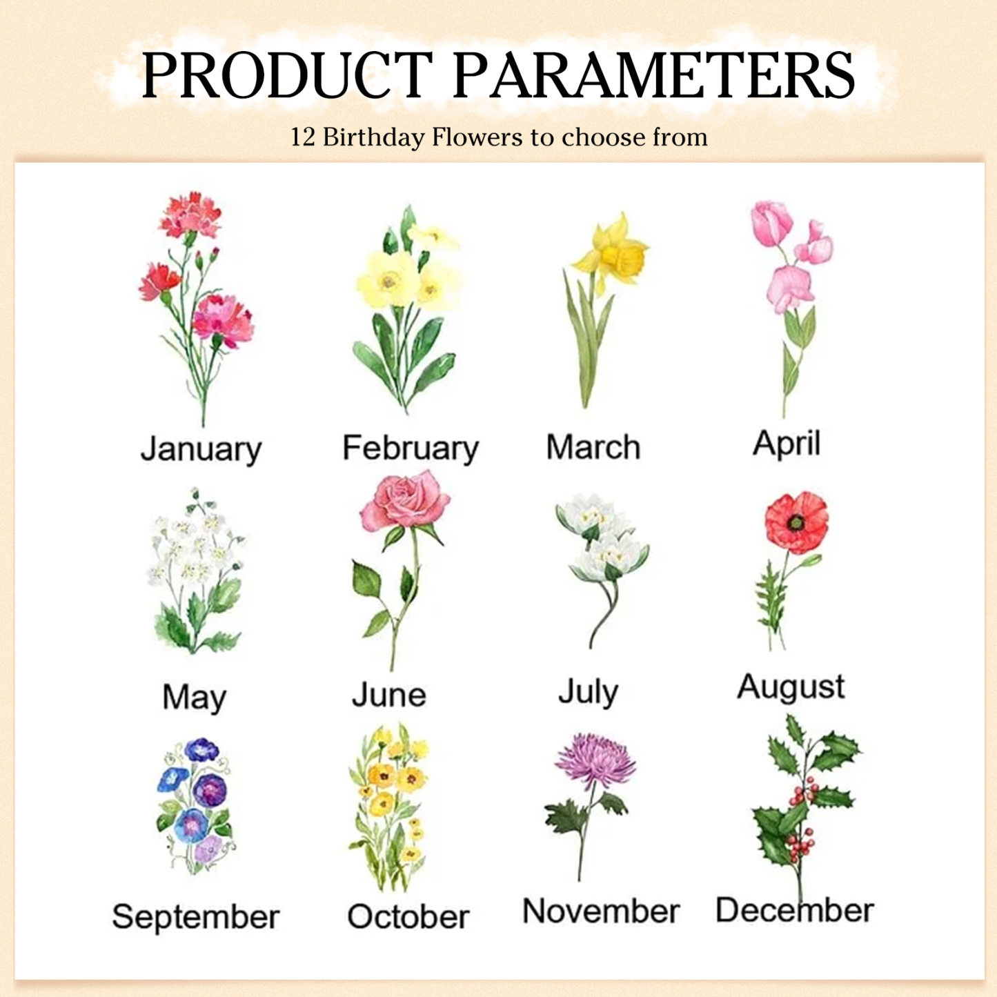 Portefeuille Fleur de naissance avec chaîne 1 Prénom Personnalisé Porte-Monnaie Carte pour Femmes cadeau pour femme anniversaire | Jessemade