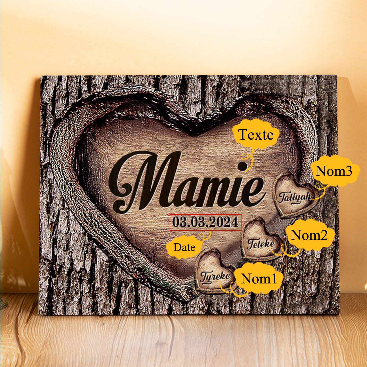 À Papi/Mamie - Cadre en Bois 3 Prénoms Personnalisés avec Texte et Date Cadeau pour Famille | Jessemade