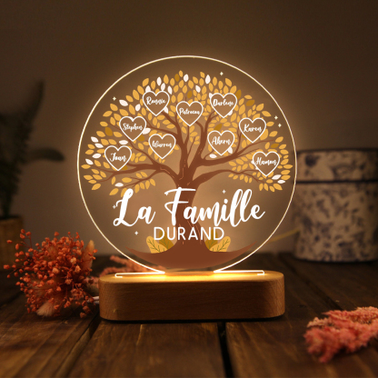 Lampe de chevet Arbre de Vie LED Lumières 5 Prénoms et 1 Texte Personnalisés pour Famille