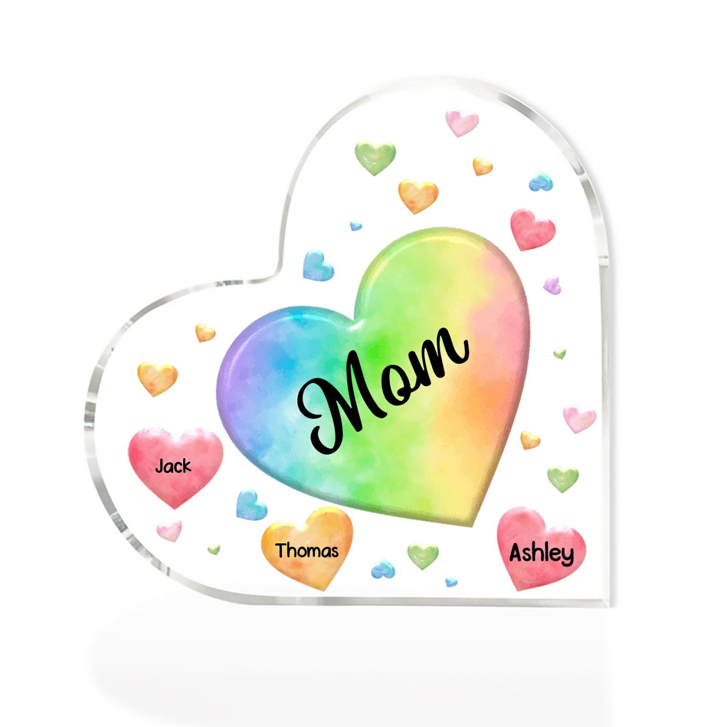 À ma Maman/Mamie - Plaque Acrylique en Forme de Cœur 3 Prénoms Personnalisés avec 1 Texte