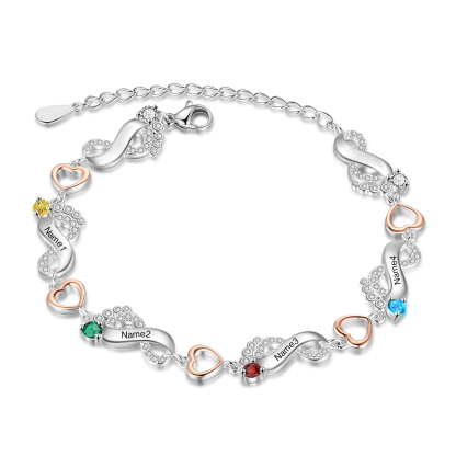 Bracelet Pied bébé et Cœur Personnalisé avec ' Prénoms et Pierres de naissance Bracelet pour Femme | Jessemade