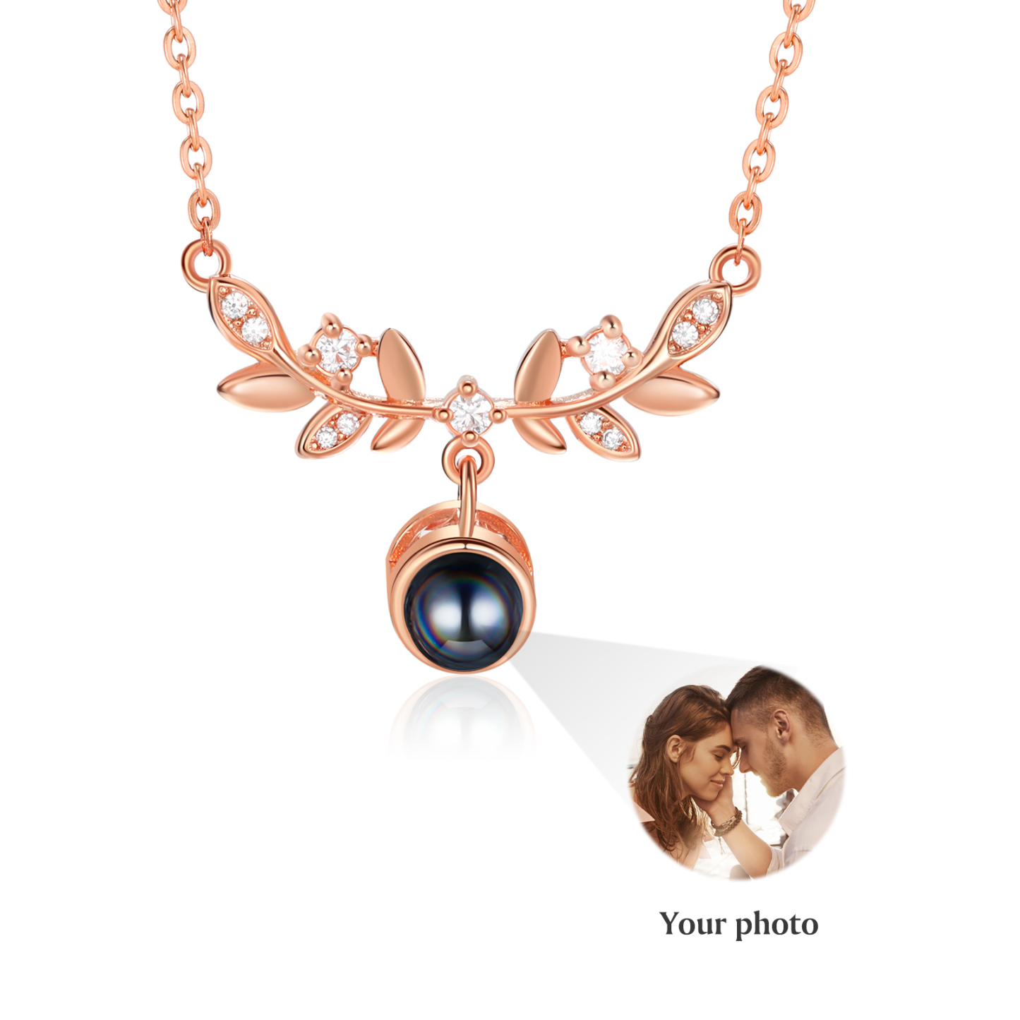 Collier Pendentif Feuille de Projection Photo Personnalisée