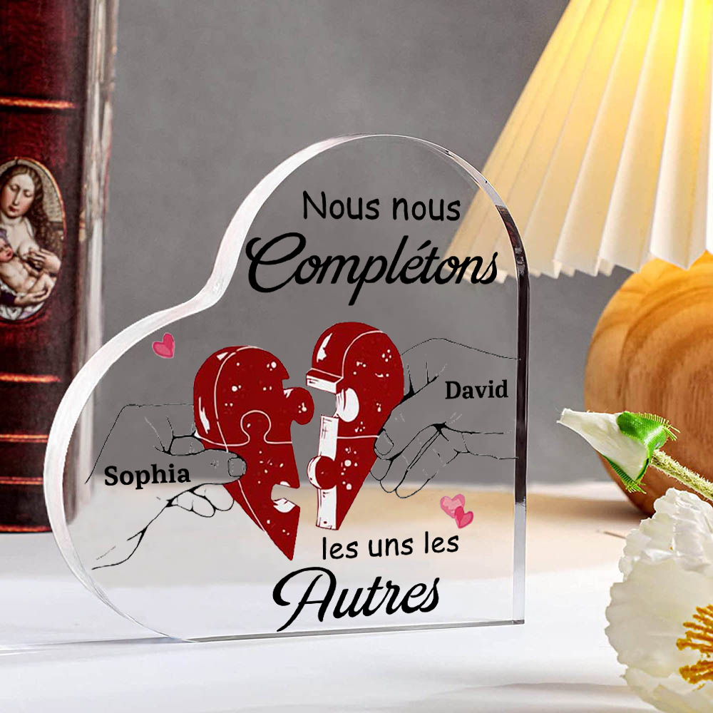 Plaque Acrylique en Forme de Cœur 2 Prénoms Personnalisés pour Couple