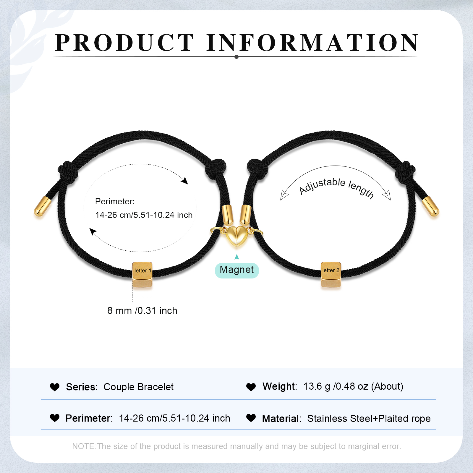 Bracelet Initiale Magnétique 2 Lettres Personnalisées pour Couple｜Jessemade