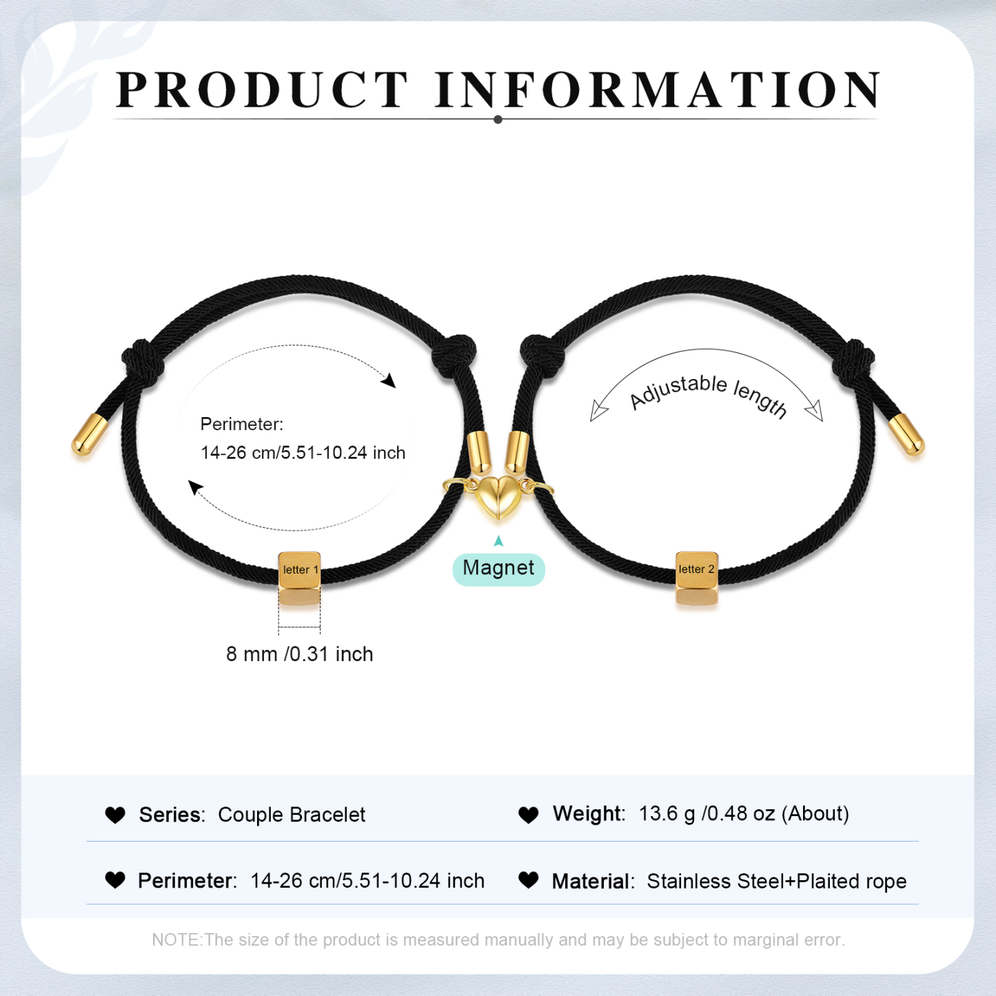 Bracelet Initiale Magnétique 2 Lettres Personnalisées pour Couple｜Jessemade