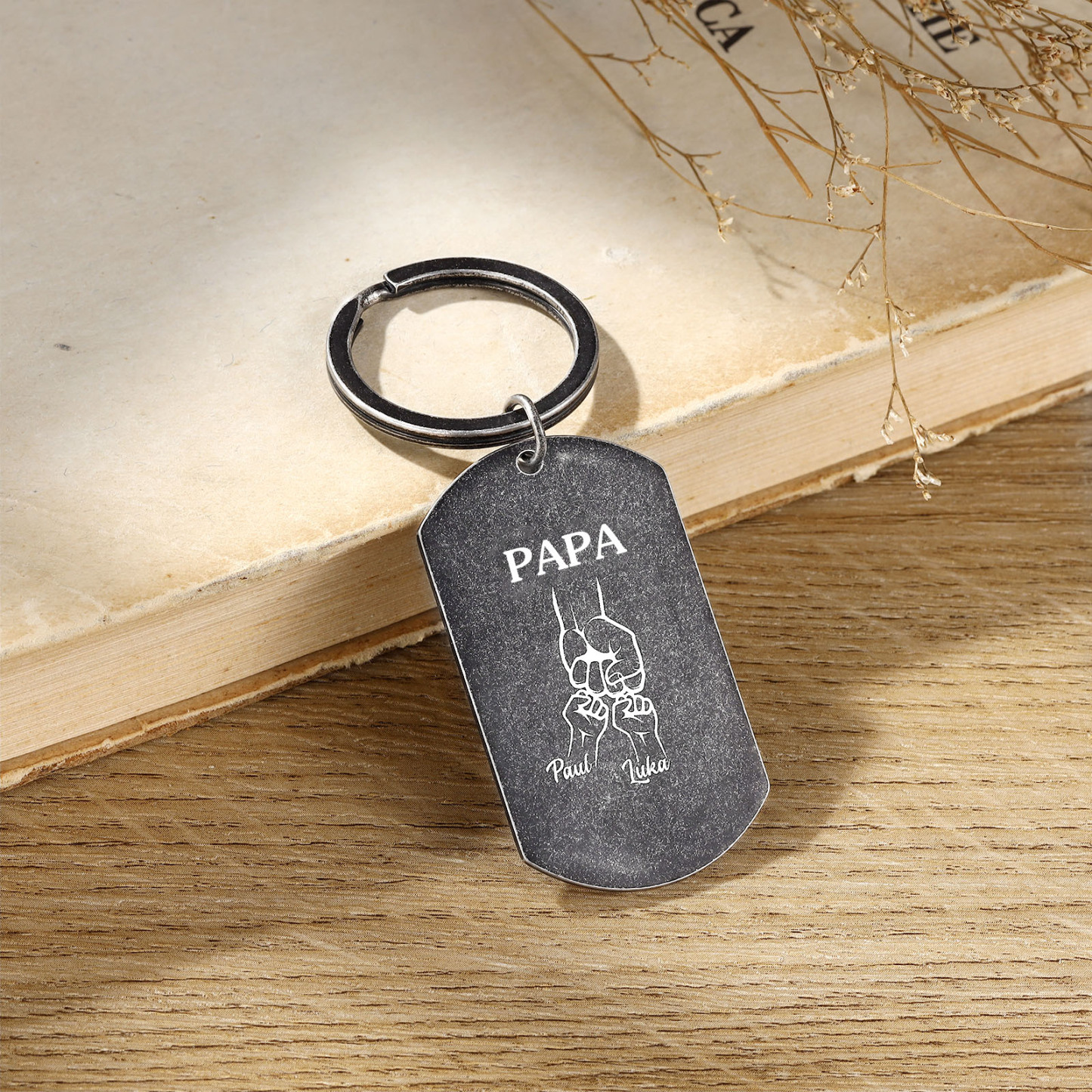 À mon Papa - Porte-Clés Poings 2 Prénoms Personnalisés avec Texte | Jessemade