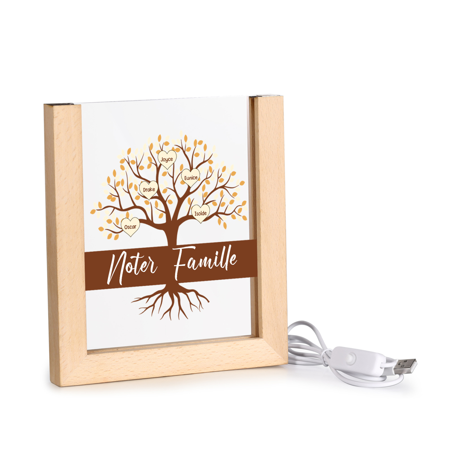 À Maman/Mamie - Lampe de chevet LED Arbre 5 Prénoms Personnalisés avec 1 Texte