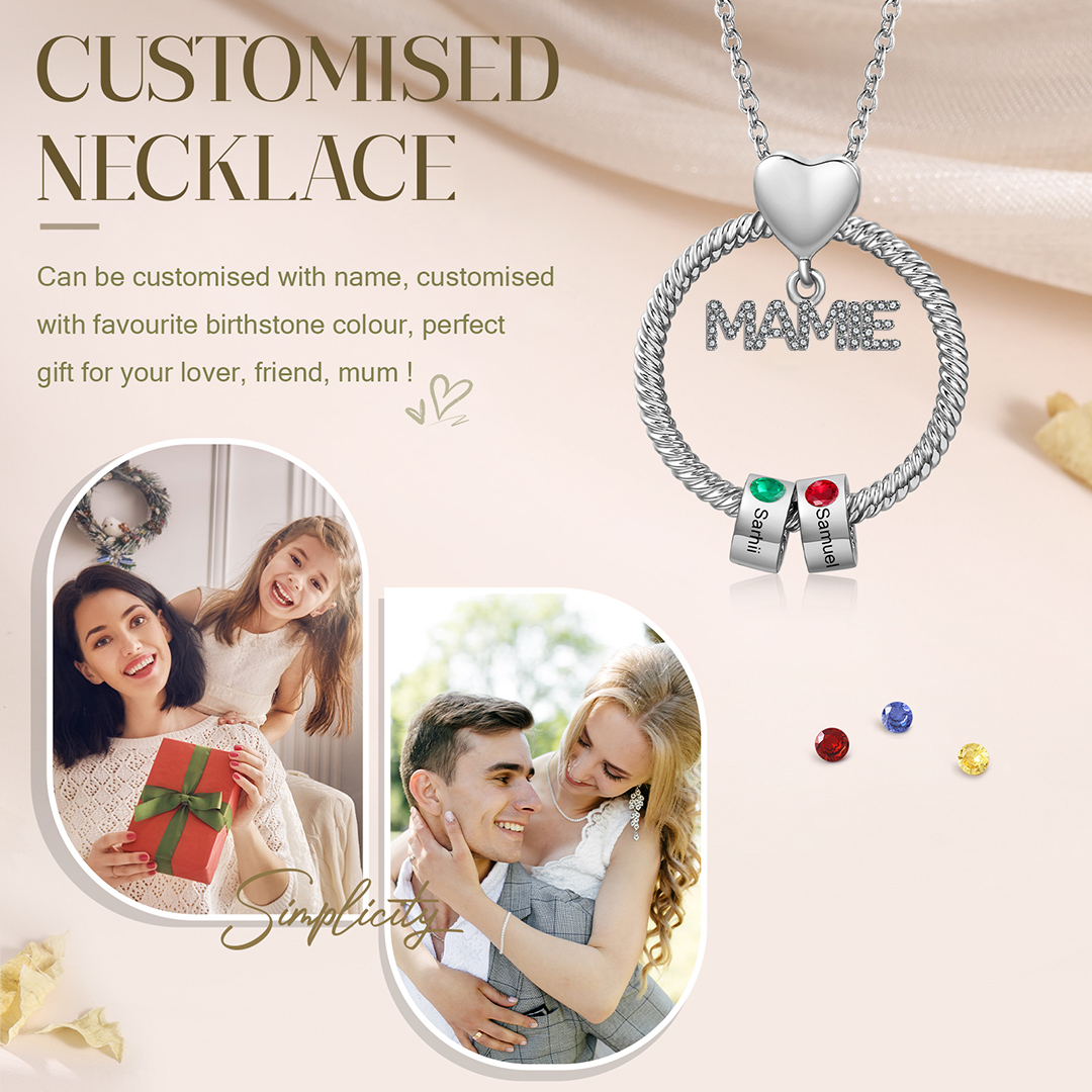 À ma Mamie - Collier Personnalisé 2 Prénoms et Pierre de naissance Or/Argent｜Jessemade