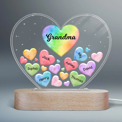 À Maman/Mamie - Lampe de chevet LED Cœurs 7 Prénoms Personnalisés avec 1 Texte